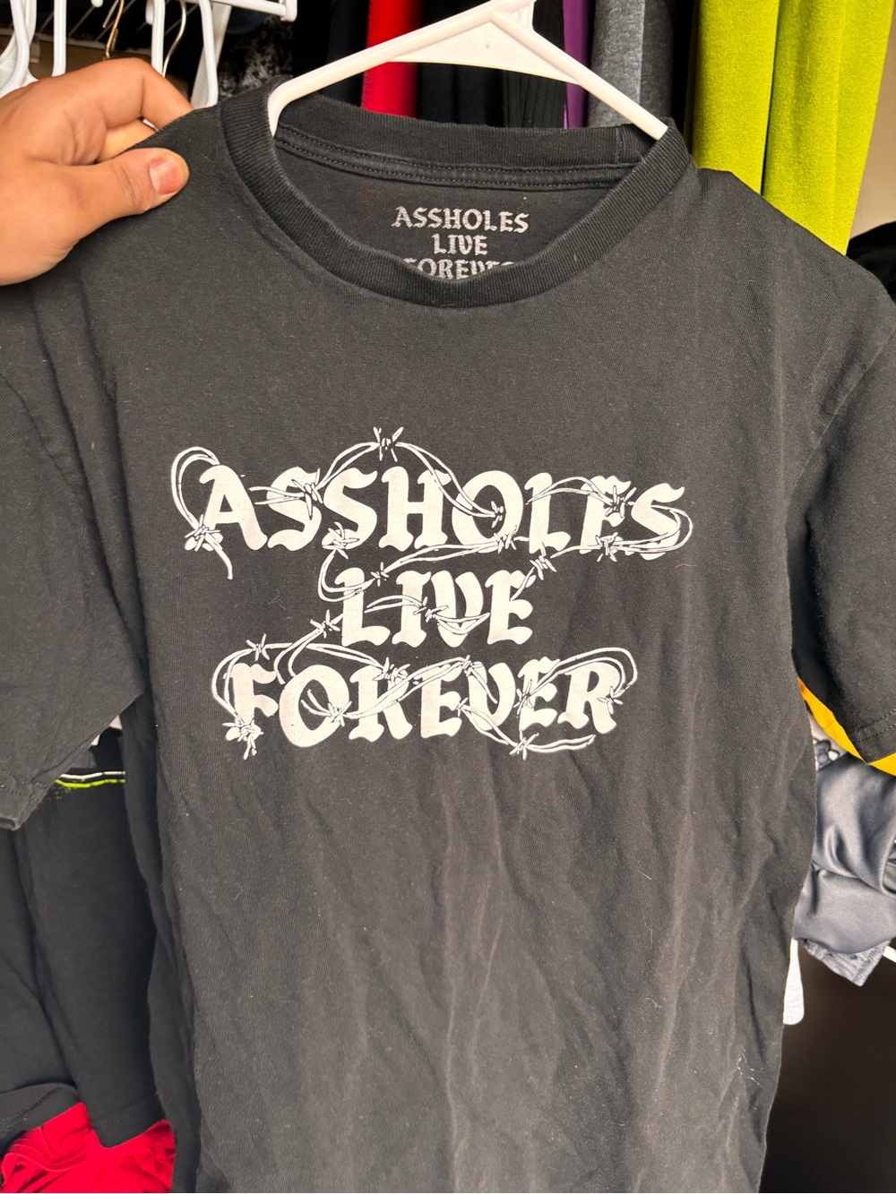 Black Graphic Tee "ASSHOLES LIVE FOREVER"